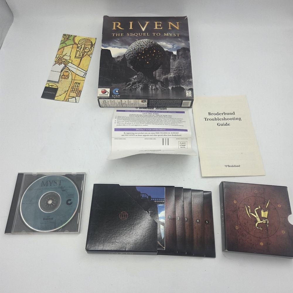 Riven The Sequel to Myst PC Big Box Complete 5 Disc Set w/ Inserts + Bonus Myst